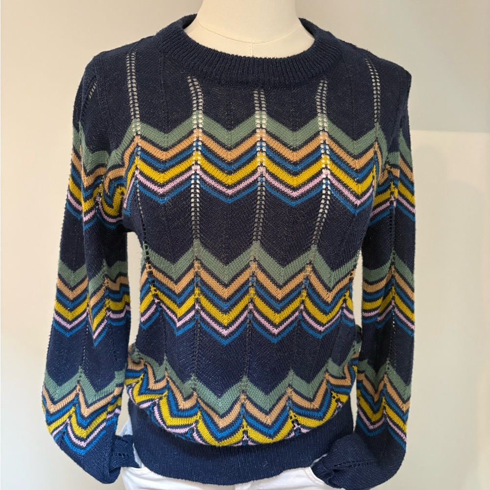 Heartloom Missoni inspired chevron stripe sweater in very good condition. Navy - Picture 2 of 8